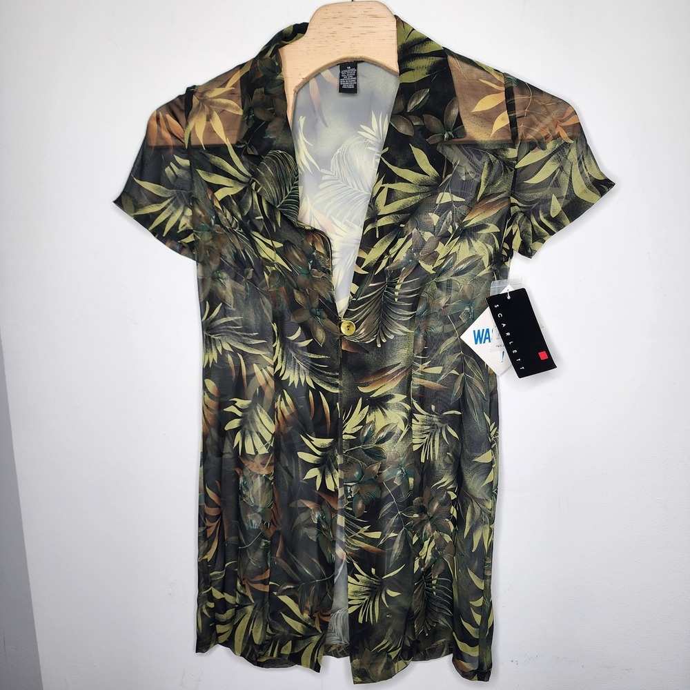 Scarlet Green Jungle Leaf Print Sleeveless Dress/Short Sleeve Outer Shell 16 REA